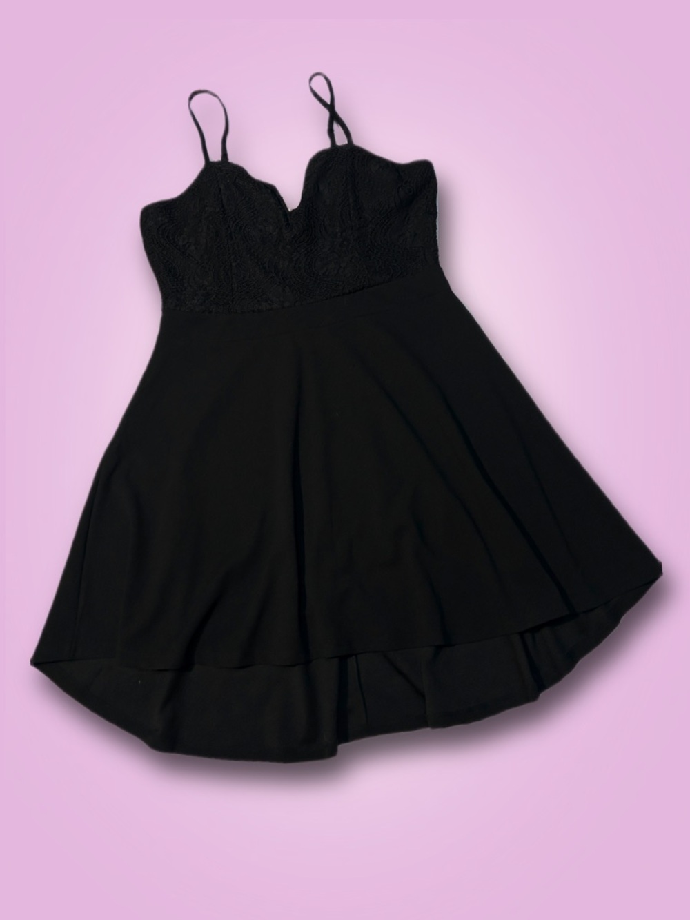 Plus Size Black Mini Dress with Lace Top and Sheer Back